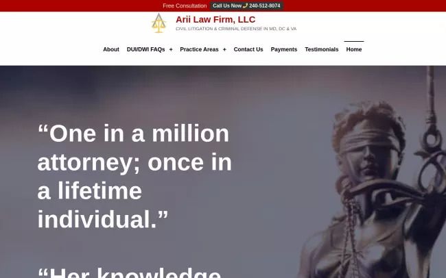 Screenshot of the Arii Law Firm Website