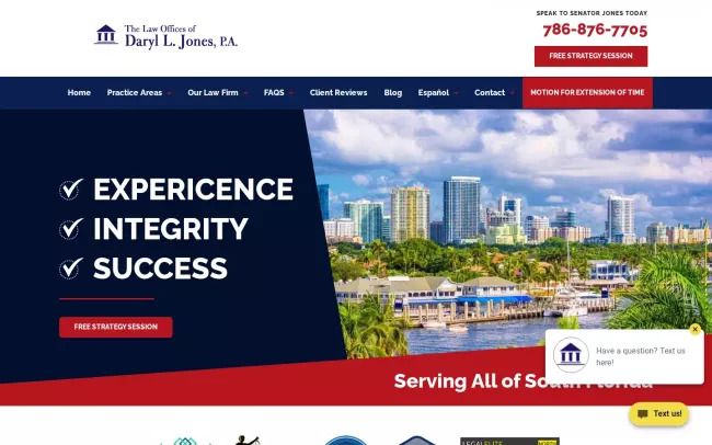 Screenshot of the Law Offices of Daryl L. Jones, P.A. now known as Khan Law, P.A. Website