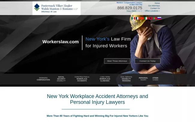 Screenshot of the Pasternack Tilker Ziegler Walsh Stanton & Romano L.L.P. Website