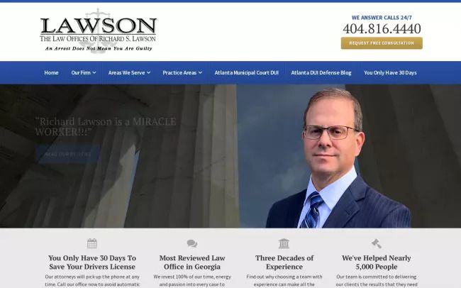 Screenshot of the The Law Offices of Richard S. Lawson Website