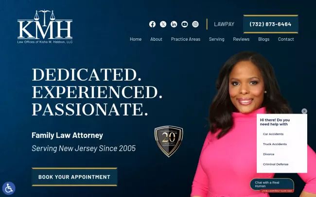 Screenshot of the Law Offices of Kisha M. Hebbon, LLC - Somerset County Divorce Lawyers Website